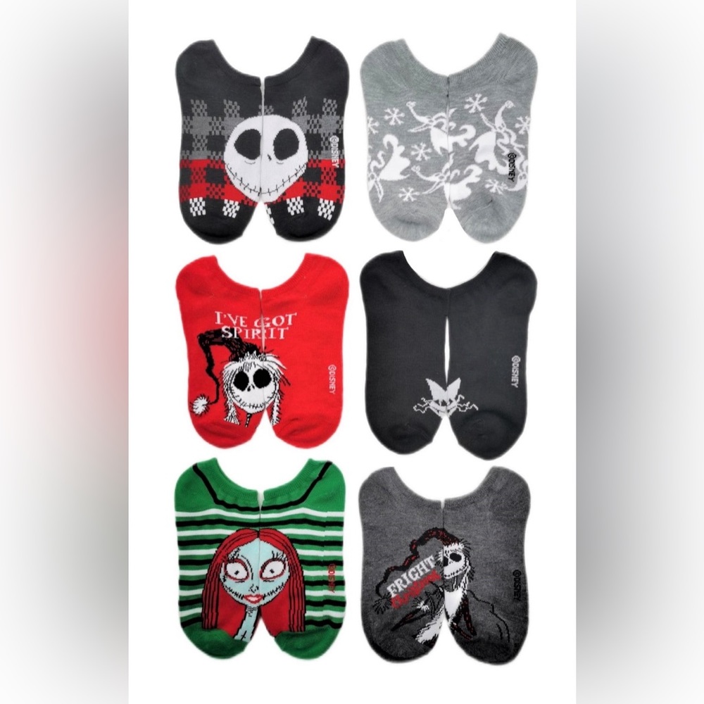 Nightmare Before Christmas Holiday No Show Socks, 6-Pack